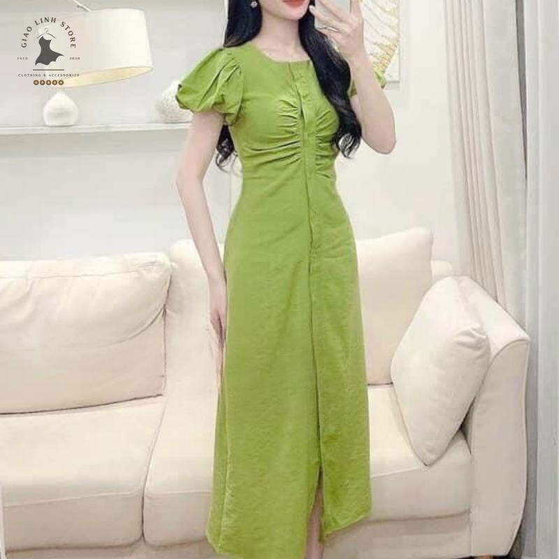 Đầm Thiết Kế Tay Bồng Nhún Eo Dáng Dài Tôn Dáng