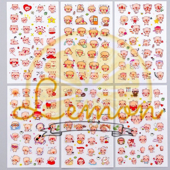 [ST6M03] Set 6 tấm sticker heo hồng