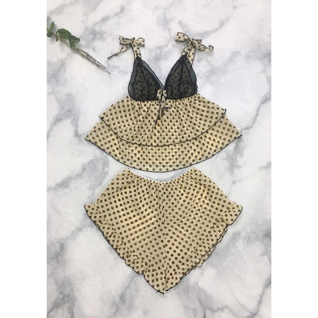 ĐỒ NGỦ VOAN MỎNG SEXY CHẤM BI DỄ THƯƠNG SIZE DƯỚI 60KG, ĐỒ NGỦ VOAN THẮT NƠ VAI GỢI CẢM NHIỀU MÀU SẮC DỄ MẶC | BigBuy360 - bigbuy360.vn