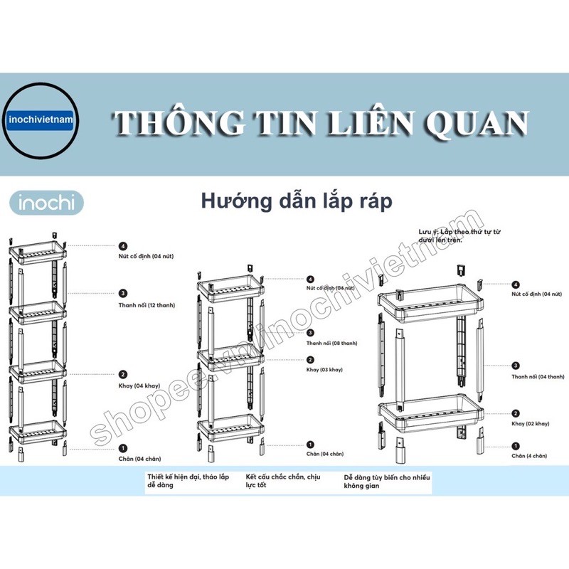 Kệ nhựa, nhà tắm đa năng chia 4 tầng Inochi Nhà Bếp Kệ Gia vị, đựng mỹ phẩm thông minh KET4T