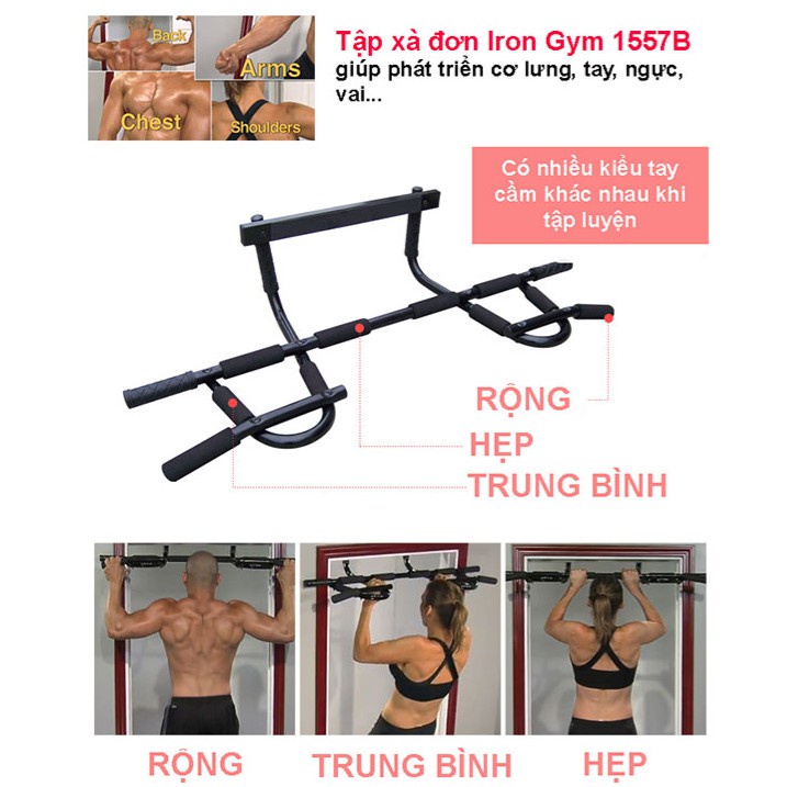 XÀ ĐƠN XÀ KÉP GẮN TƯỜNG IRON GYM 1557B, PHÒNG GYM THU NHỎ TẠI NHÀ,Xà đơn