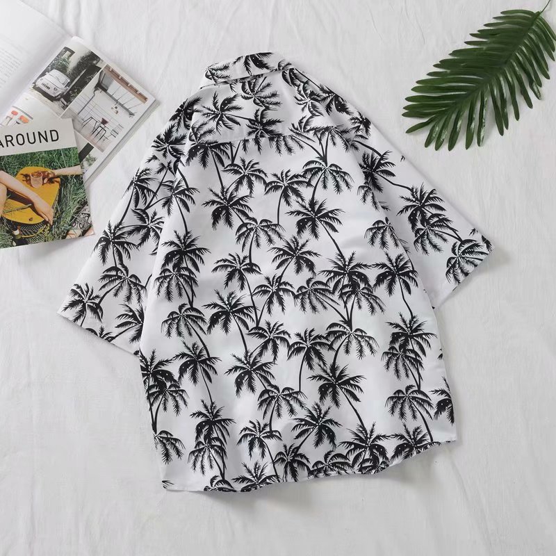 Áo Sơ Mi Nam Tay Ngắn In Hình Cây Dừa Phong Cách Mùa Hè Size M-3Xl