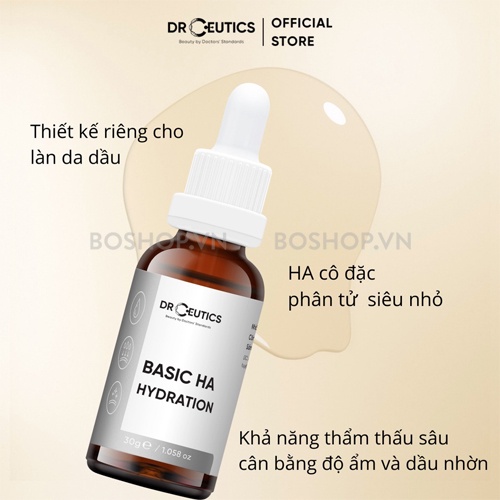 Tinh Chất Basic HA Hydration, Hyaluronic Serum + NMFs DrCeutics Cấp Ẩm Và Căng Bóng Da 30ml