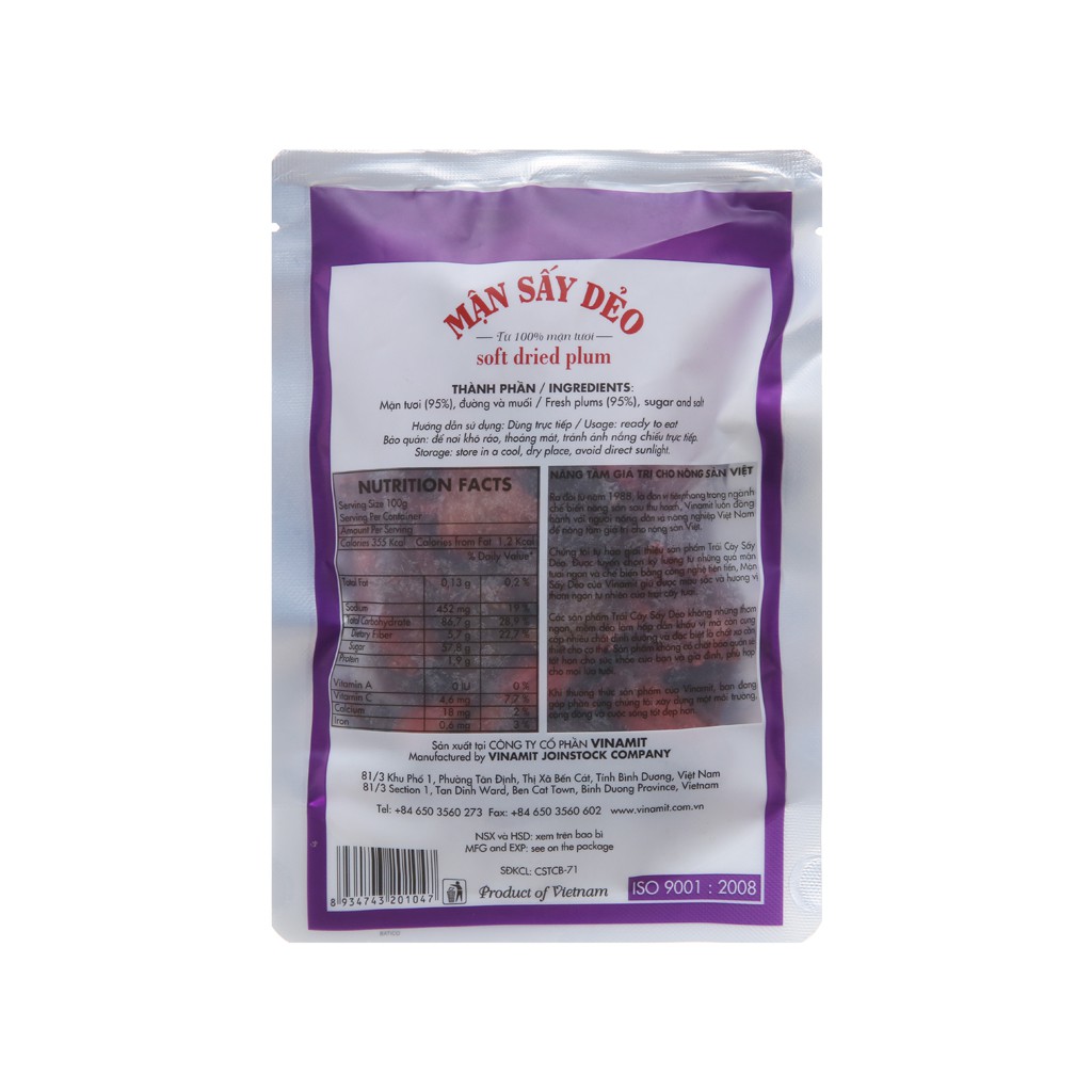 Mận sấy dẻo Vinamit gói 100g