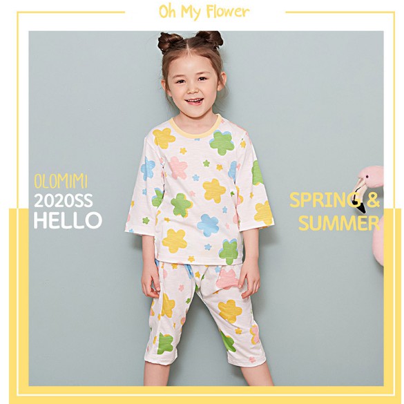 Bộ pijama lửng bé gái Oh My Flower 100% Cotton – Olomimi Hàn Quốc