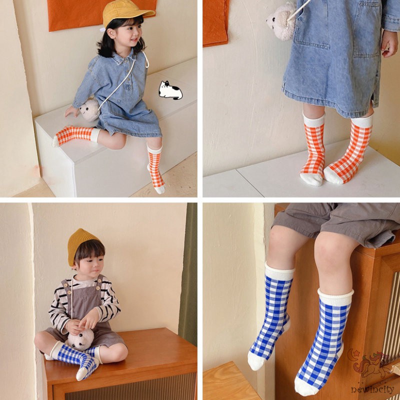 3 Đôi tất bằng cotton Họa tiết kẻ sọc ca rô màu kẹo phong cách hàn quốc size vừa cho bé trai và bé gái
