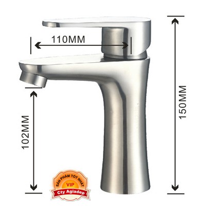 Vòi lavabo 1 trụ tròn cần thẳng SUS304 (Bóng đẹp) + 2 dây cấp - Cao cấp ITALIA