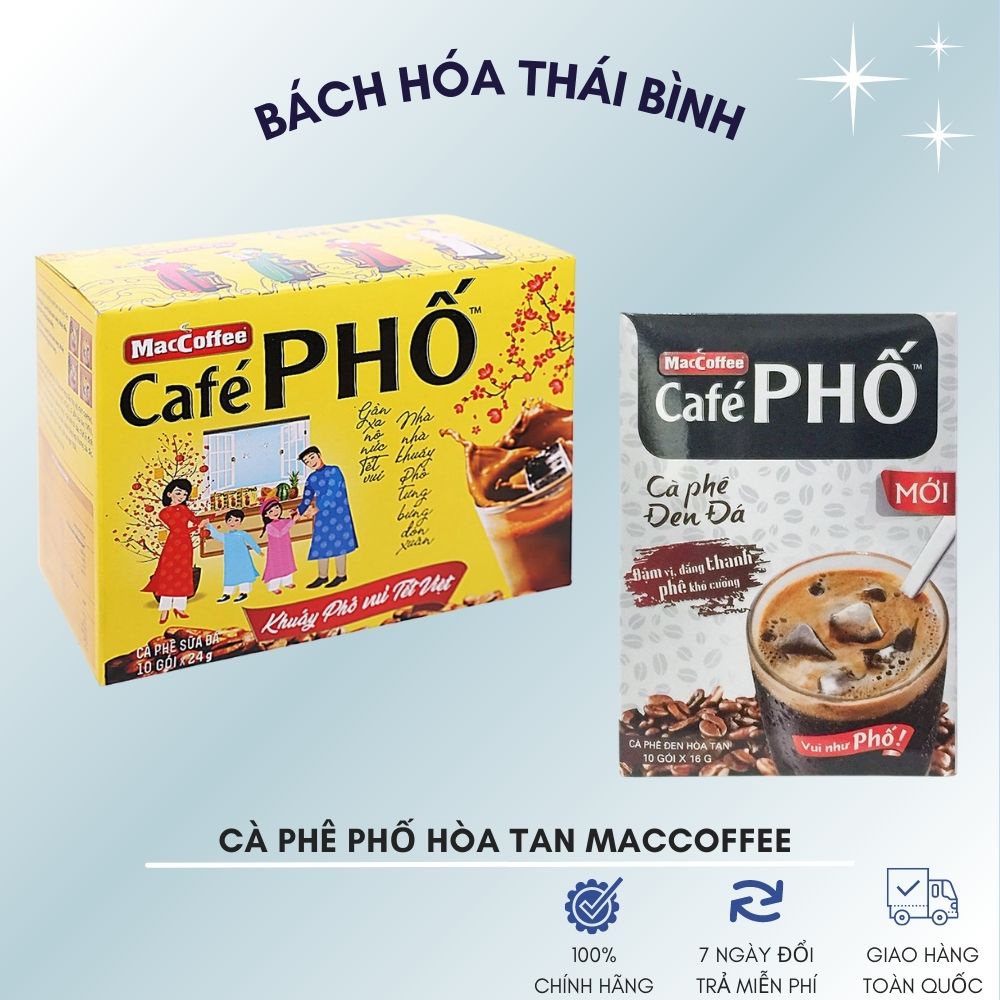 Cà phê Phố Sữa Đá (10 gói x 24g) /Đen đá(10 gói x 16g) MacCoffee bao bì mới