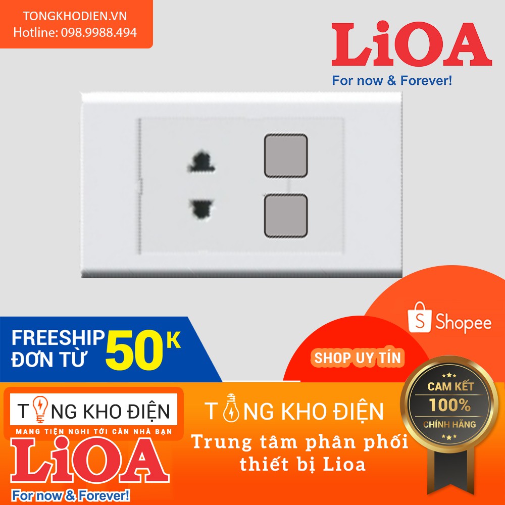 Mặt 1 ổ cắm + 2 lỗ LiOA [CHÍNH HÃNG], Nhựa TRẮNG - Tiếp điểm ĐỒNG