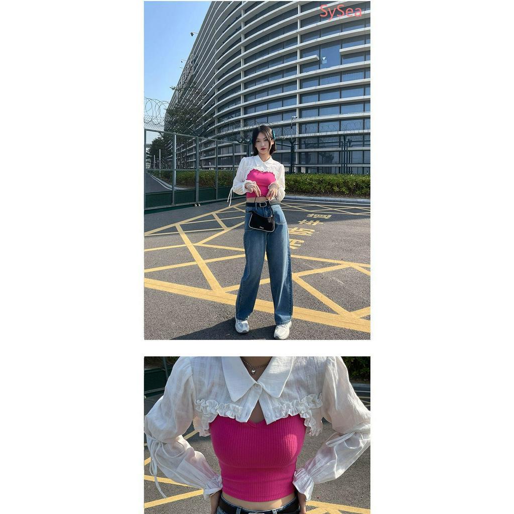 Bộ Áo Sơ Mi Dài Tay + Áo Camisole Xinh Xắn Dành Cho Nữ