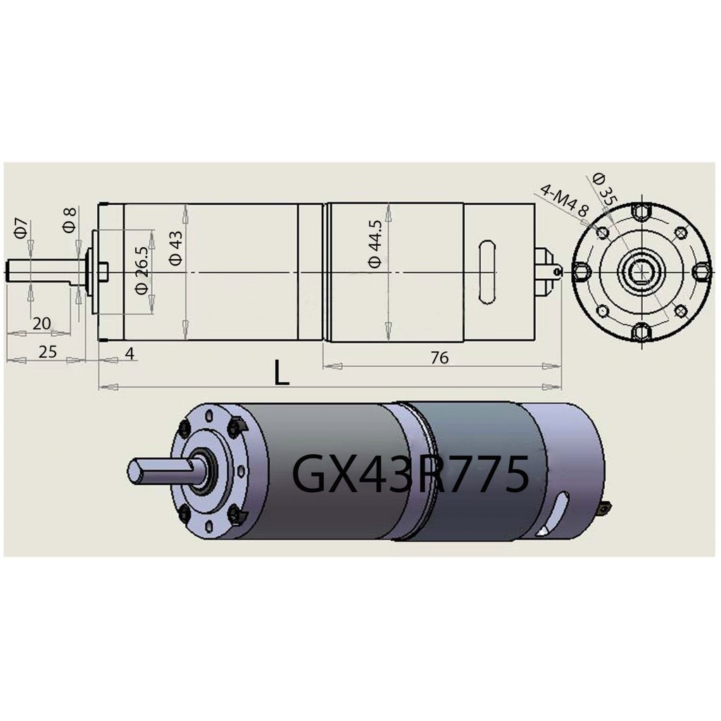 Động cơ giảm tốc Planetary GX43775 12V - 25rpm / 100rpm / 130rpm /270rpm