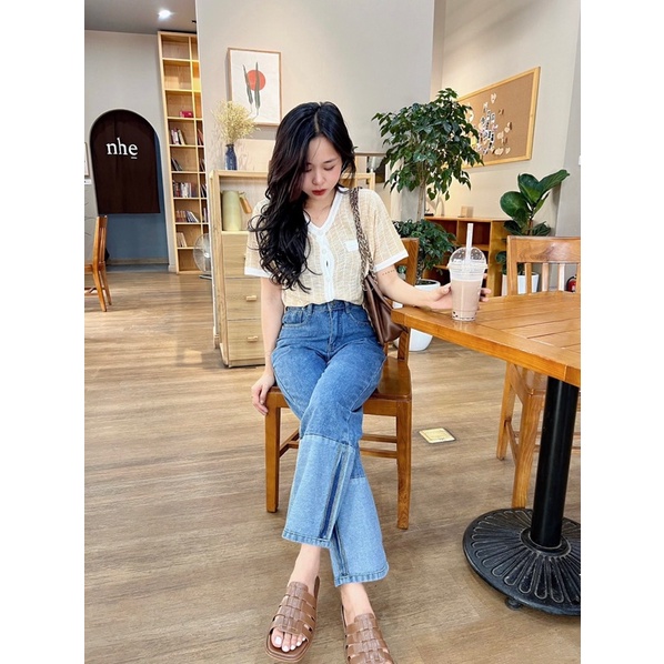 [Ảnh thật/Video]Cadigan ngắn tay 256 cúc nhọc hai bên Hàn Quốc loại 1 tone màu mát mắt Áo len mongtogi Quảng Châu