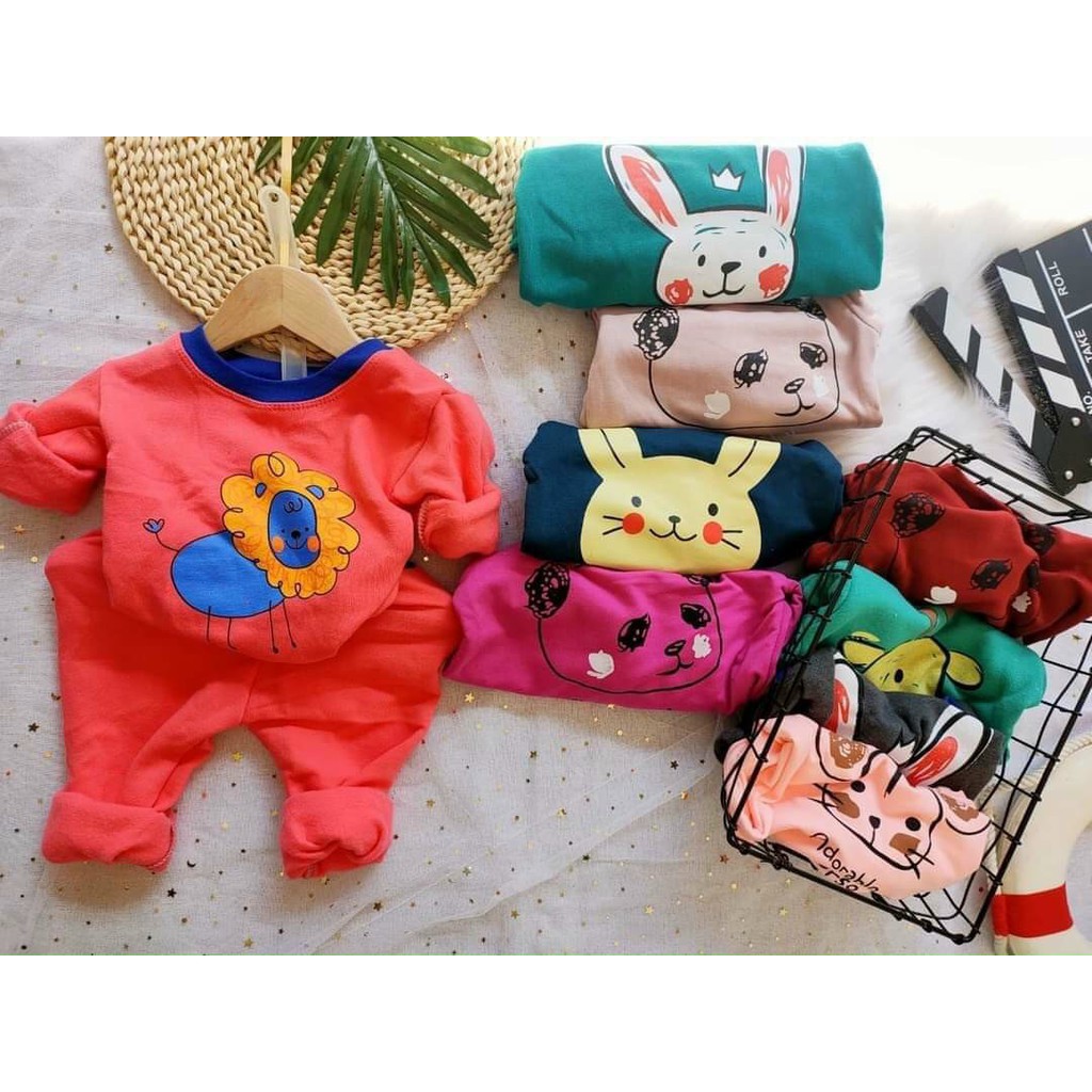 Bộ nỉ bông cho bé, bộ quần áo nỉ in hình động vật dễ thương cho bé trai, bé gái từ 8-18kg
