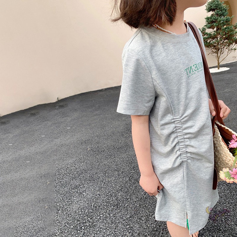 Đầm Tay Ngắn In Chữ Thời Trang Mùa Hè Hàn Quốc Cho Bé Gái