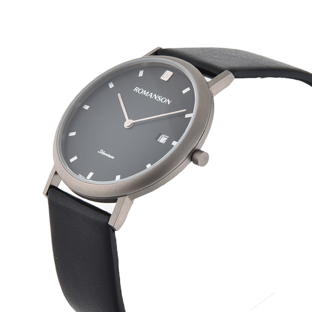 Đồng hồ Romanson Men Watch UL0576NMWBK nam mặt mỏng máy Thụy Sĩ vỏ Titanium, kính chống xước dây da cao cấp chính hãng
