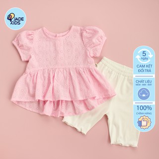 Đồ bộ cho bé gái JADEKIDS | Bộ đồ bé gái chất đũi họa tiết dệt ren, quần thun cotton co dãn mềm mát cho bé từ 5kg -17kg.