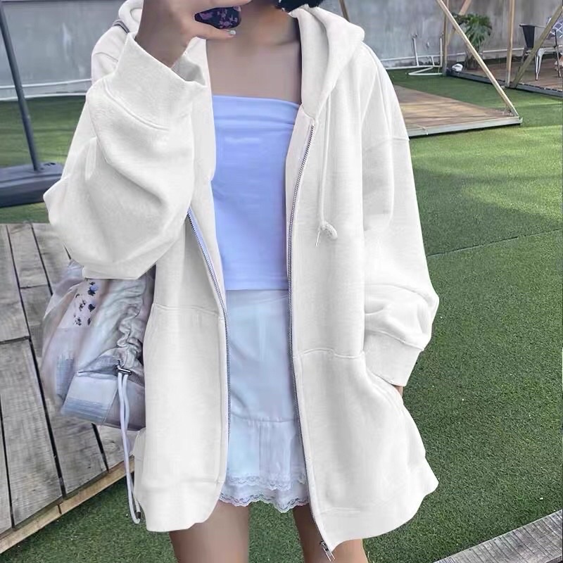 Áo Khoác Hoodie Khoá Kéo Zip Trơn Basic - Cotton Da Cá Chống Nắng Phong Cách Hàn Quốc