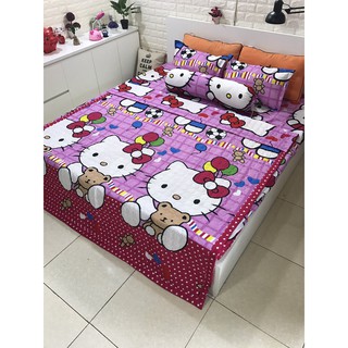 Sale 69k Bộ ga gối poly 1,6m Hello kitty ôm gấu