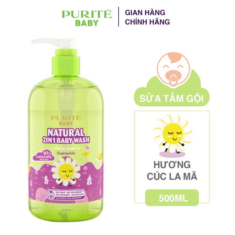 Sữa Tắm Gội PURITE BABY NATURAL 2IN1 BABY WASH 500ml  Thiên Nhiên Cúc La Mã