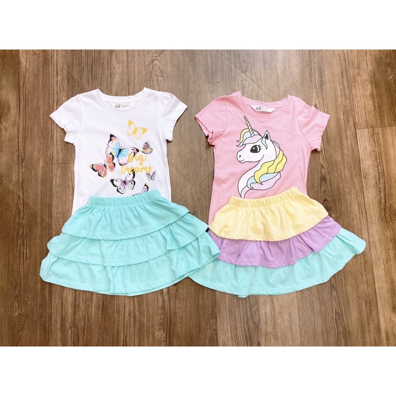 Váy hè bé gái. Set cotton áo + váy tầng Pony, Mèo, Hồ điệp BOH38