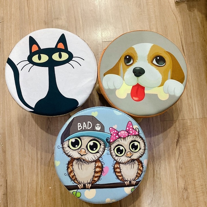 Ghế Đôn Họa Tiết Độc Đáo - Ghế Gỗ Tròn Cao Cấp Trang Trí Bàn Trà Cà Phê