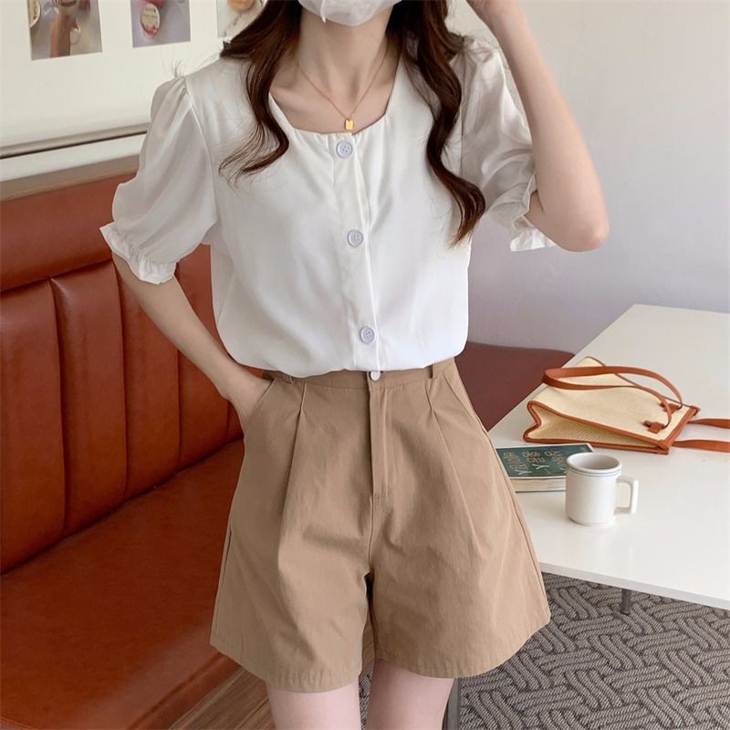 Áo Sơ Mi Tay Ngắn Thời Trang Cá Tính 165241 Áo Cardigan Cổ Vuông Form Rộng Kiểu Dáng Đơn Giản Hợp Thời Trang