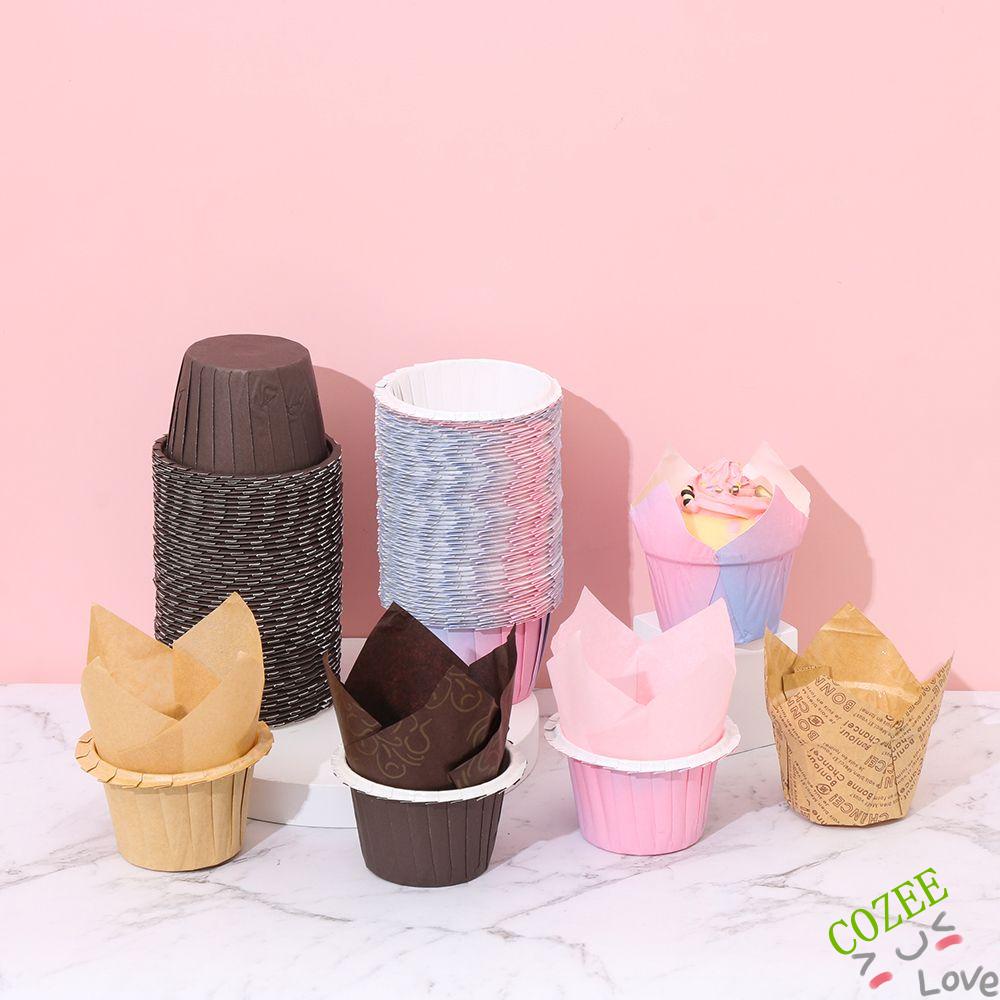 Set 50 cốc giấy làm bánh cupcake / muffin chống dầu hình hoa tulip diy