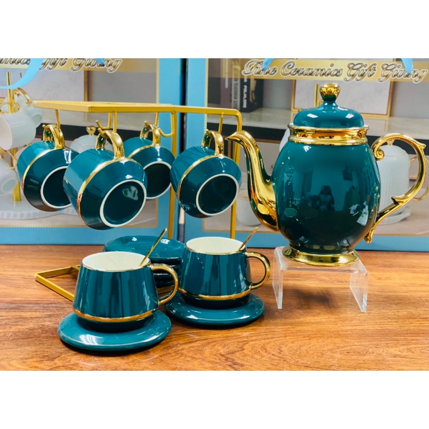 ấm chén cao cấp sứ xương kèm hộp quà tặng cao cấp. bộ ấm pha trà cao cấp. bộ tách trà cao cấp