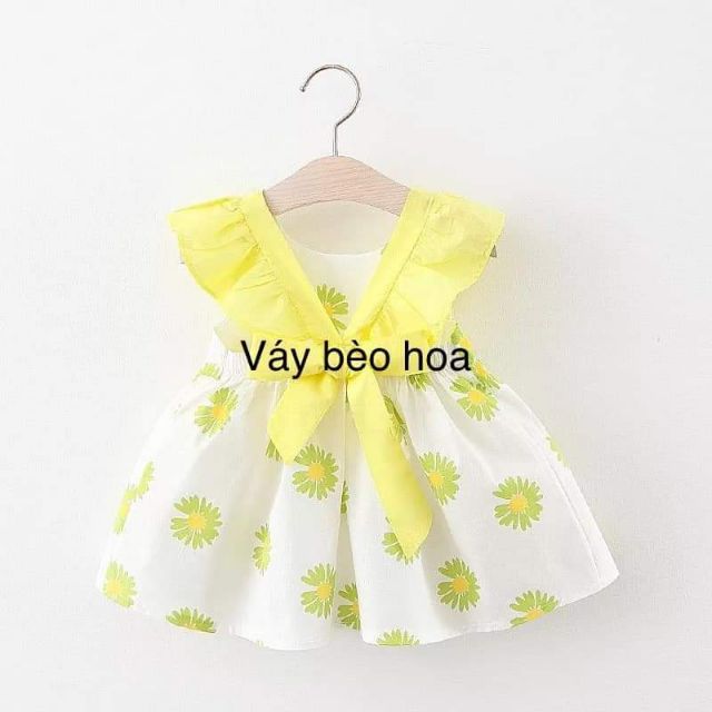 Váy bánh bèo họa tiết hoa mix nơ hàng Quảng Châu cho bé