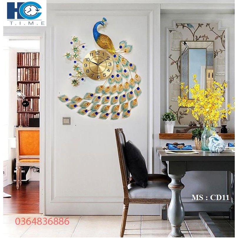 Đồng hồ treo tường trang trí chim công CD11 kích thước 80x60 cm