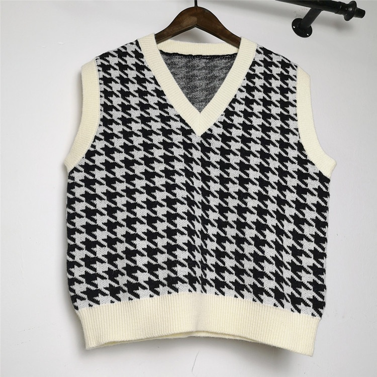 Áo Sweater không tay dáng rộng họa tiết Houndstooth cá tính dành cho nữ | BigBuy360 - bigbuy360.vn