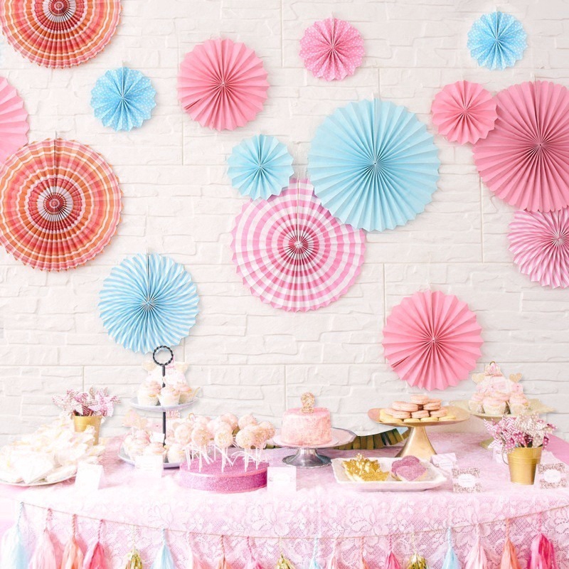 Bộ 6 quạt xếp Origami hình bông hoa kích thước 20/ 30cm nhiều màu độc đáo dùng trang trí tiệc DIY