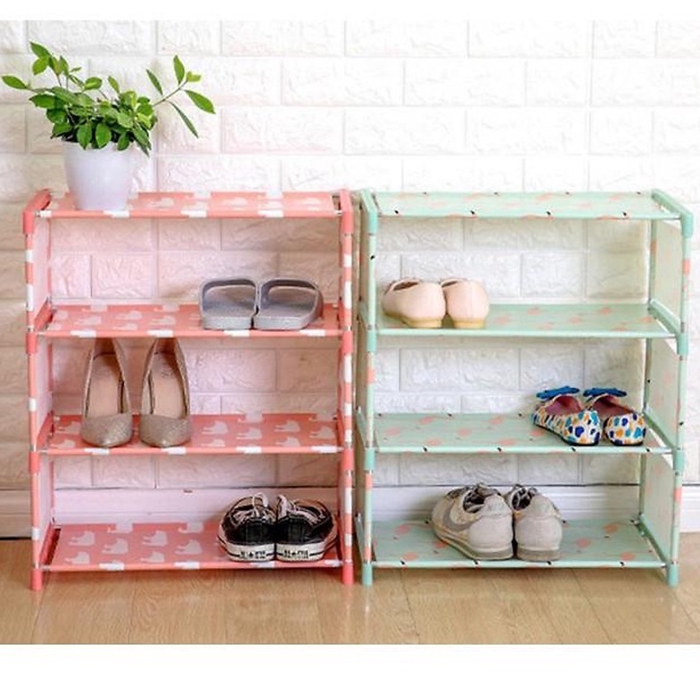 KỆ ĐỂ GIÀY DÉP 4 TẦNG KHÔNG DỆT HOA VĂN XINH ĐẸP TIỆN DỤNG CHẮC CHẮN NHẸ DỄ DI CHUYỂN MỌI NƠI