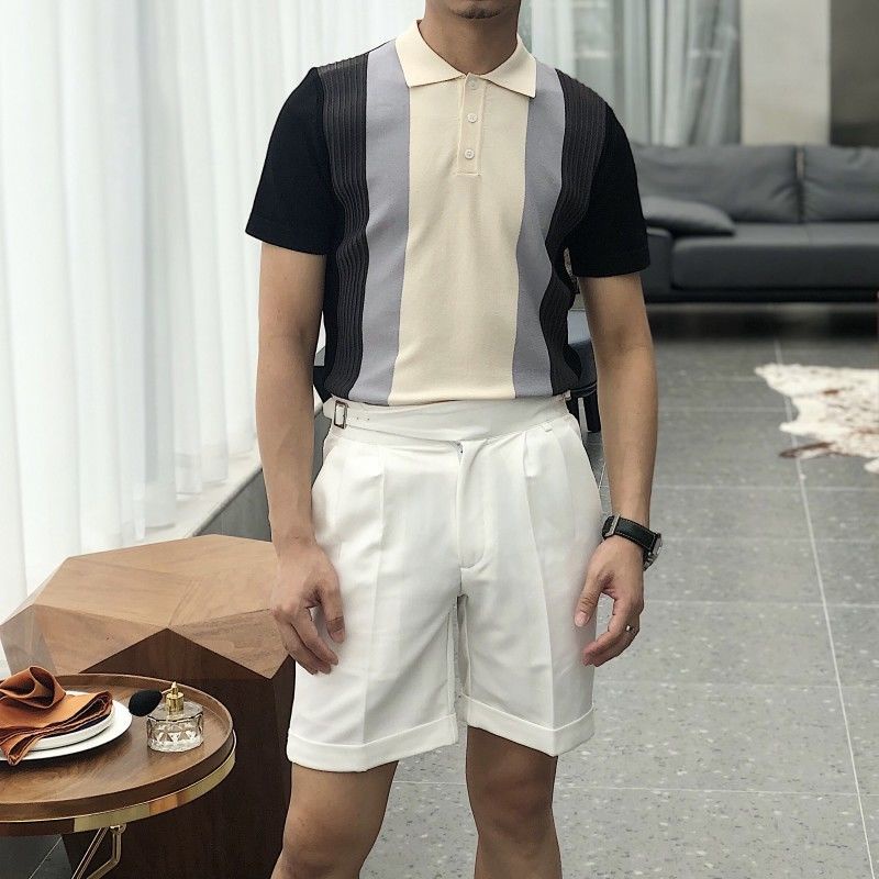 Áo polo Dệt Kim Ngắn Tay Màu Sắc Tương Phản Phong Cách Nhật Bản Thời Trang Mùa Hè Dành Cho Nam s 2022