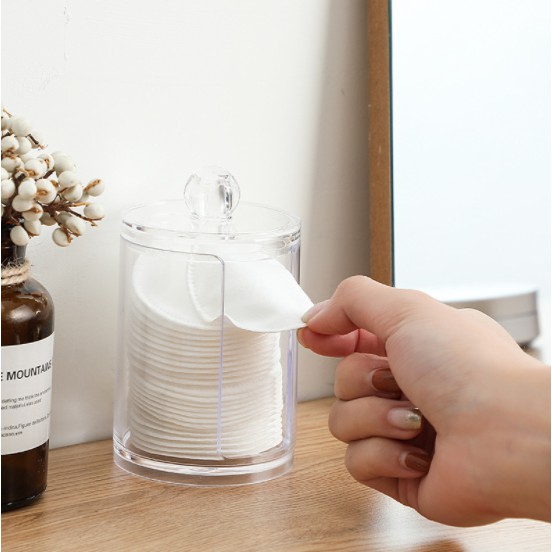 Hộp Đựng Tăm Bông / Bông Tẩy Trang Bằng Nhựa Trong Suốt Hình Tròn Tiện Dụng Cr1