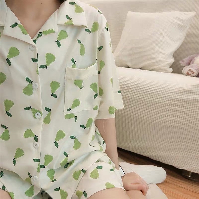 Bộ Đồ Ngủ Tay Ngắn In Họa Tiết Dễ Thương Phong Cách Hàn Quốc Thời Trang Mùa Hè | BigBuy360 - bigbuy360.vn