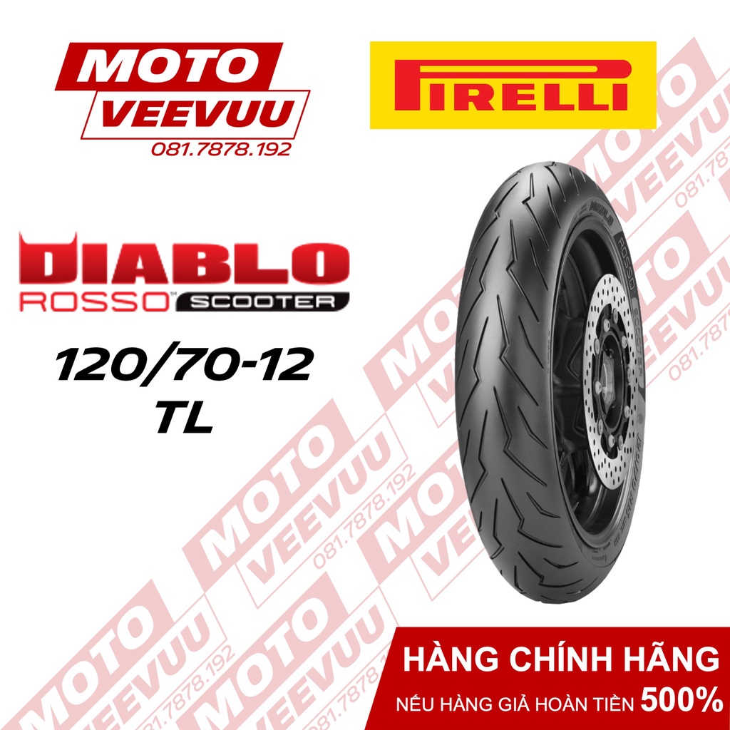 Vỏ lốp xe máy Pirelli 120/70-12 TL Diablo Rosso Scooter (Lốp không ruột)