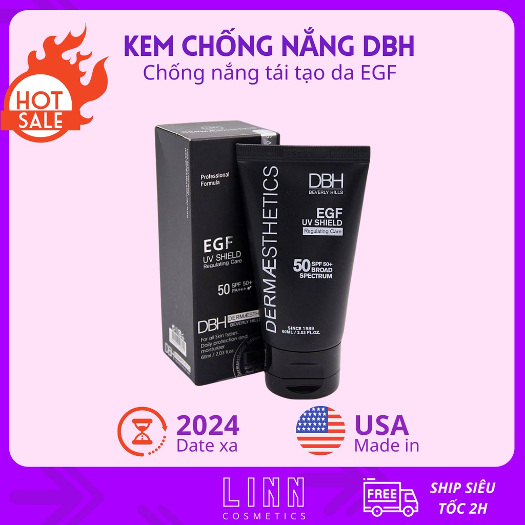 [Mẫu mới 2022] KEM CHỐNG NẮNG DERMAESTHETICS DBH SPF 50+/PA+++ EGF UV SHIELD 60ml