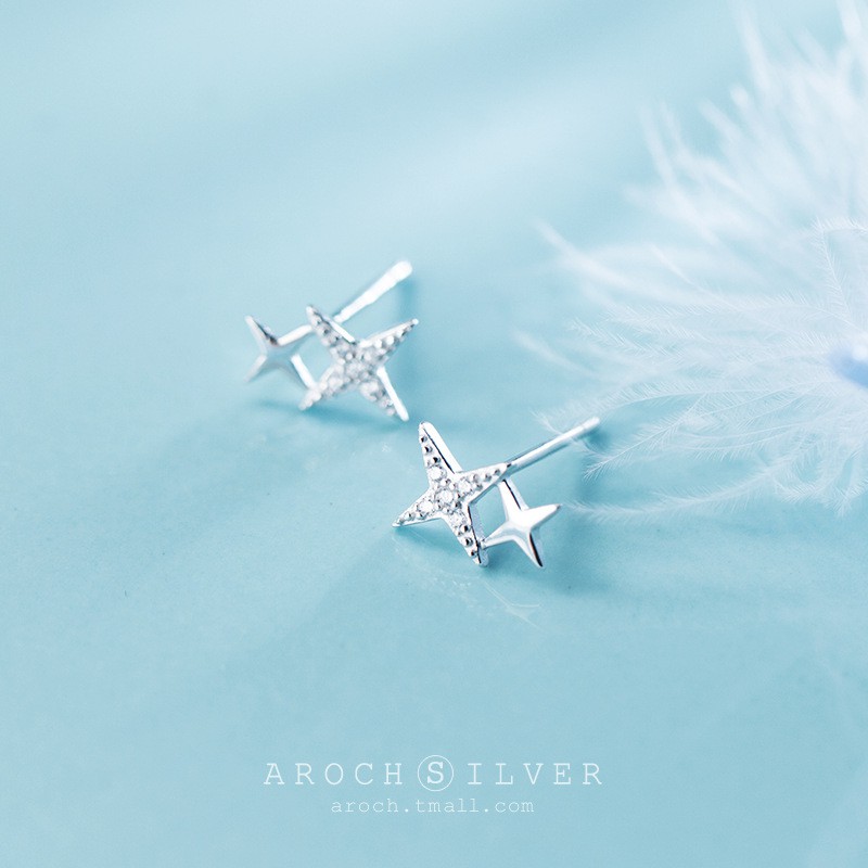 Khuyên tai cho nữ kiểu dáng thanh mảnh ngôi sao đôi 4 cánh - Bảo Ngọc Jewelry B2617