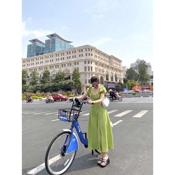 MAXI XANH RỚT VAI DÂY CỔ YẾM CUTOUT LƯNG BOCHUN | BigBuy360 - bigbuy360.vn