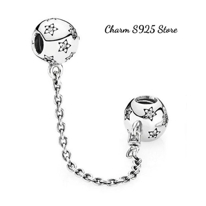 charm pan khoá chặn xích đính đá ngôi sao bạc s925 cao cấp