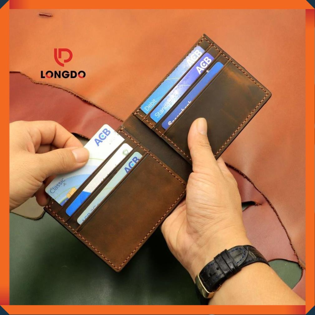 Ví da bò sáp - Cam kết 100% da bò thật - Ví ngang hàng cao cấp thương hiệu Longdo Leather - B01