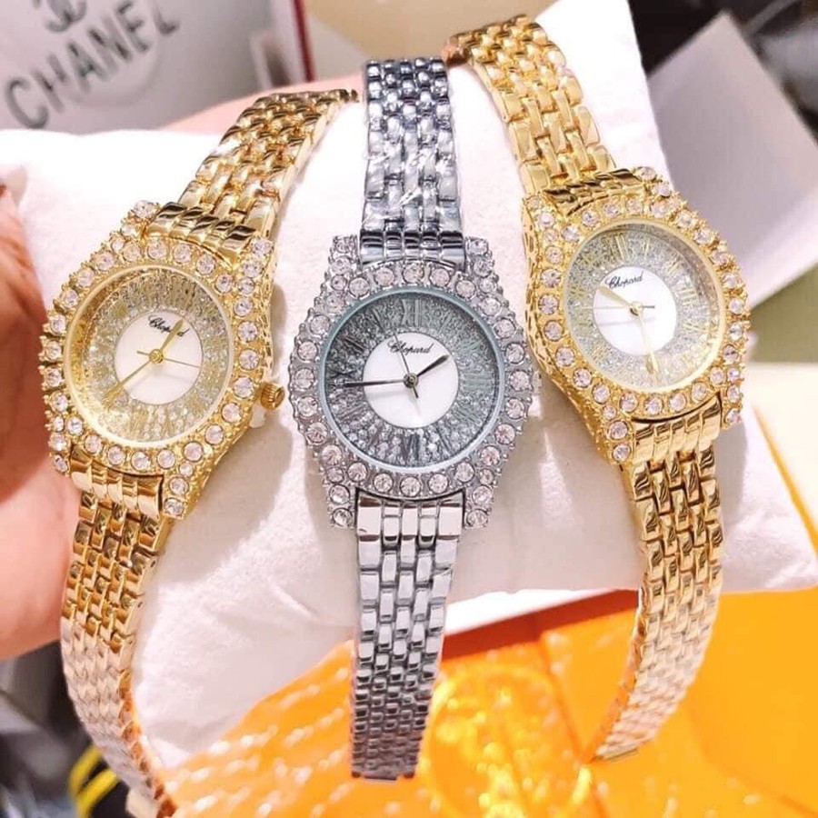 Đồng hồ nữ Chopard mặt đính đá cao cấp dây kim loại sang trọng đeo cực sáng tay và nổi bật