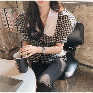 Áo sơ mi nữ peplum cúc bọc caro