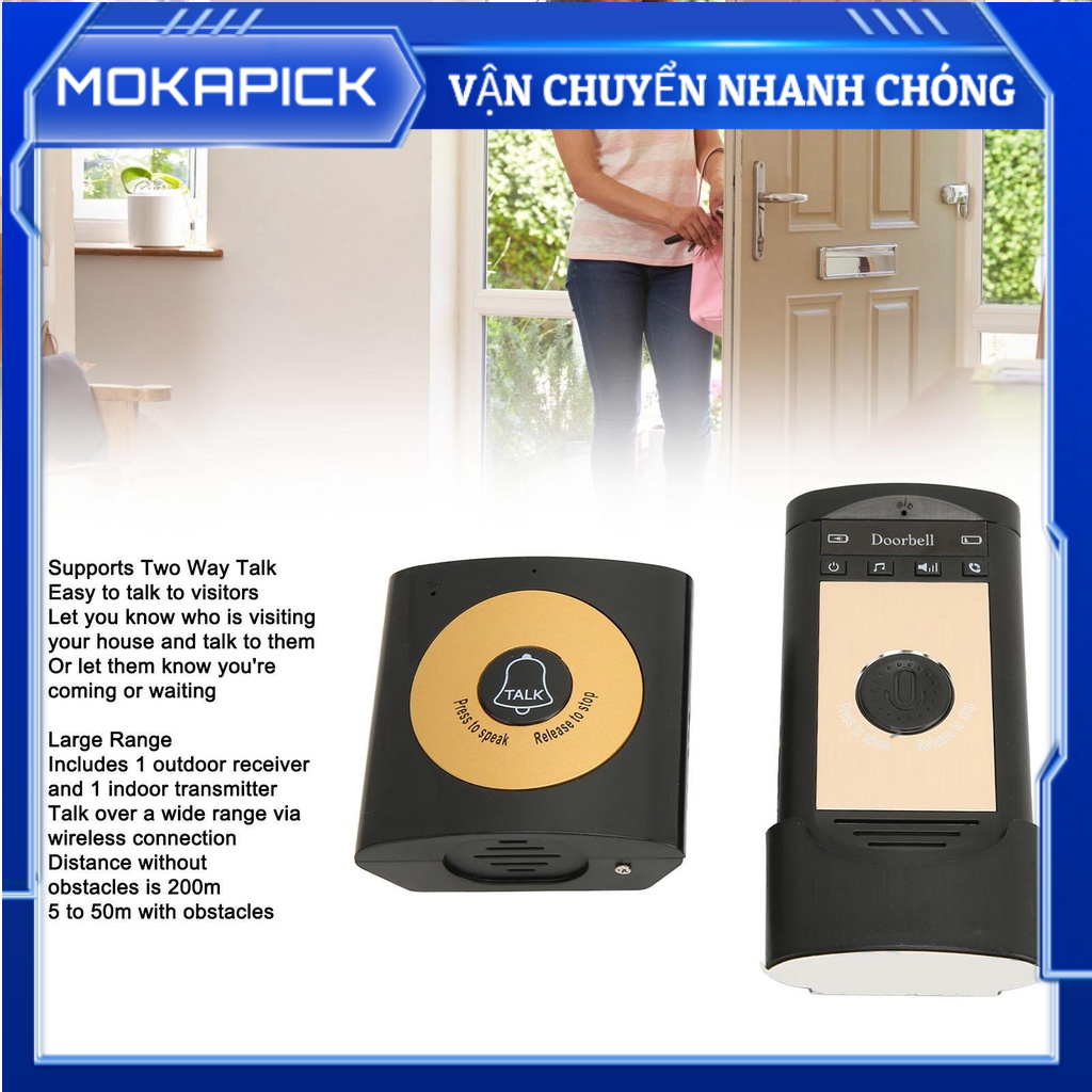 Mokapick Chuông Cửa Liên Lạc Nội Bộ Không Dây Đàm Thoại 2 Chiều Âm Thanh Rõ Ràng Phạm Vi Lớn Điện Tử Cho Văn Phòng Tại Nhà
