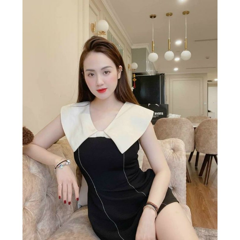 V693 Váy công sở cổ dáng chữ A thiết kế cổ V bản to đính nơ ngực, phối gân dọc sườn | BigBuy360 - bigbuy360.vn