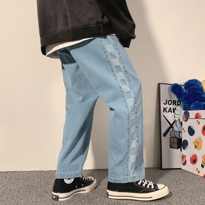 Quần jean ống rộng họa tiết sọc caro phong cách Hàn Quốc thời trang năng động trẻ trung | BigBuy360 - bigbuy360.vn