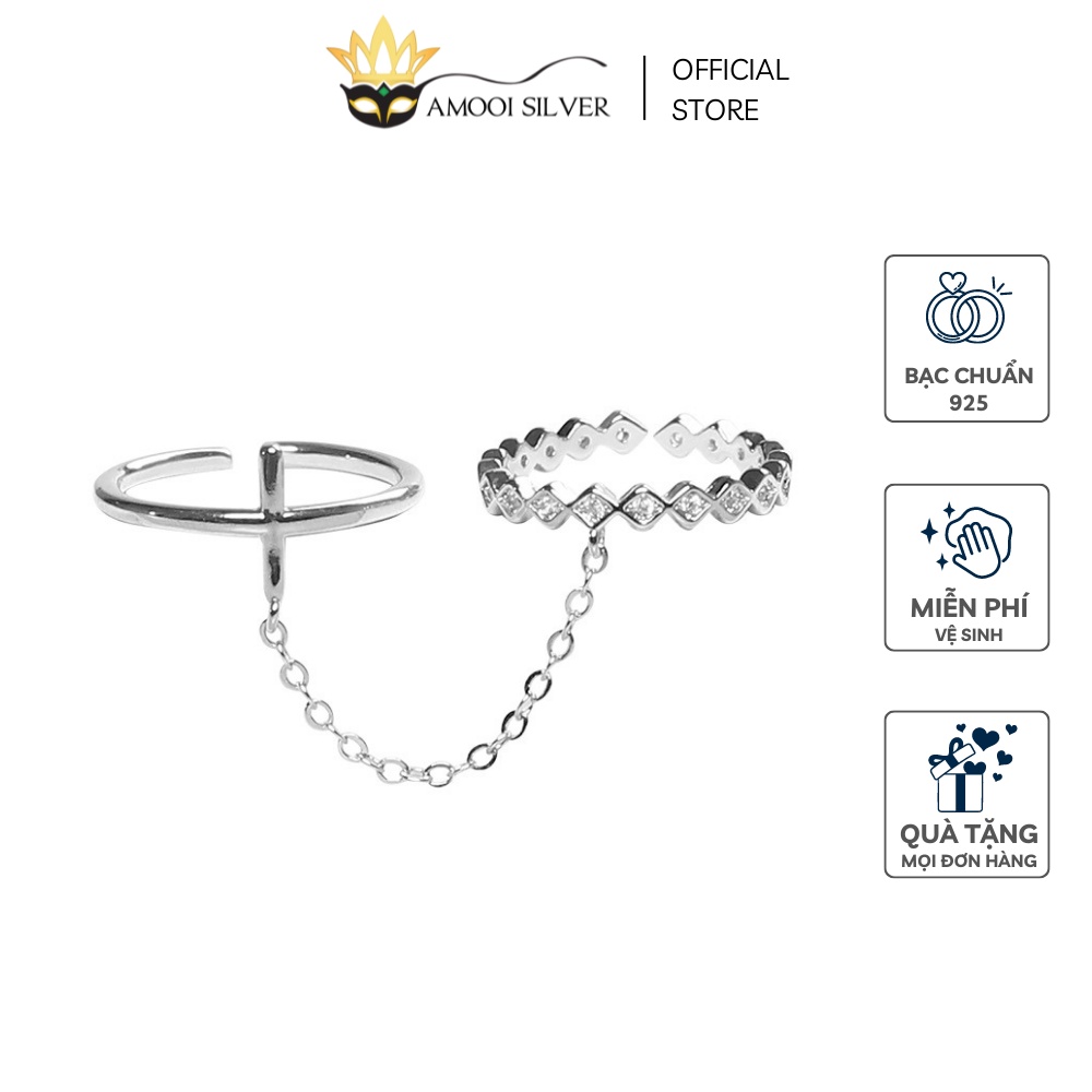 Nhẫn bạc S925 set 2 chiếc dây xích - Amooi Silver AN62