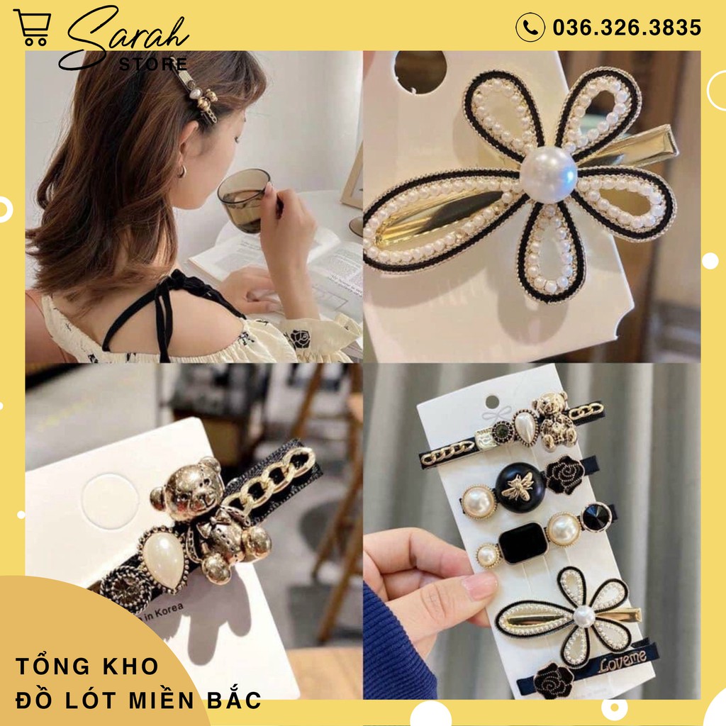 Set Kẹp Tóc Hoa Đen 5 Chi Tiết Tiêu Thư Sang Chảnh (Màu Đen)