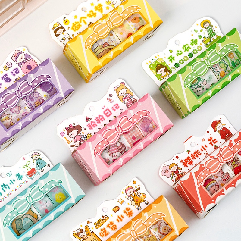 Hộp cuộn băng keo dán washi họa tiết hoạt hình đáng yêu dành cho trang trí DIY